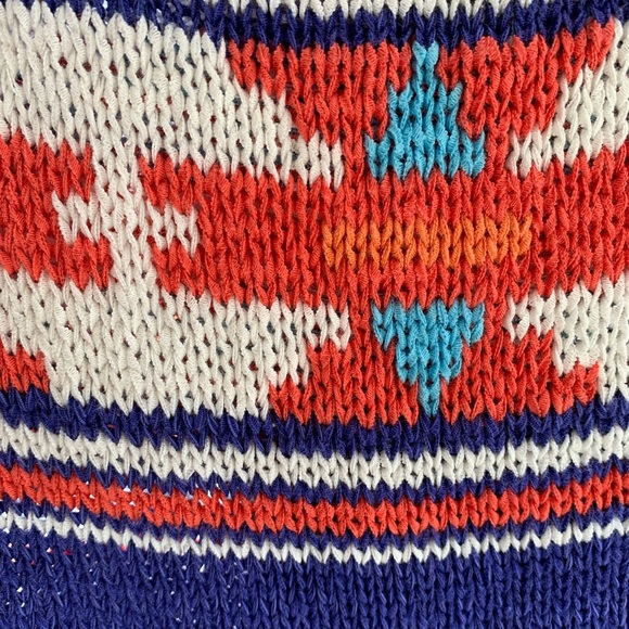 American Eagle Women Chunky Aztec Print Sweater Medium Blue Orange Cotton Nylon - Picture 6 of 7